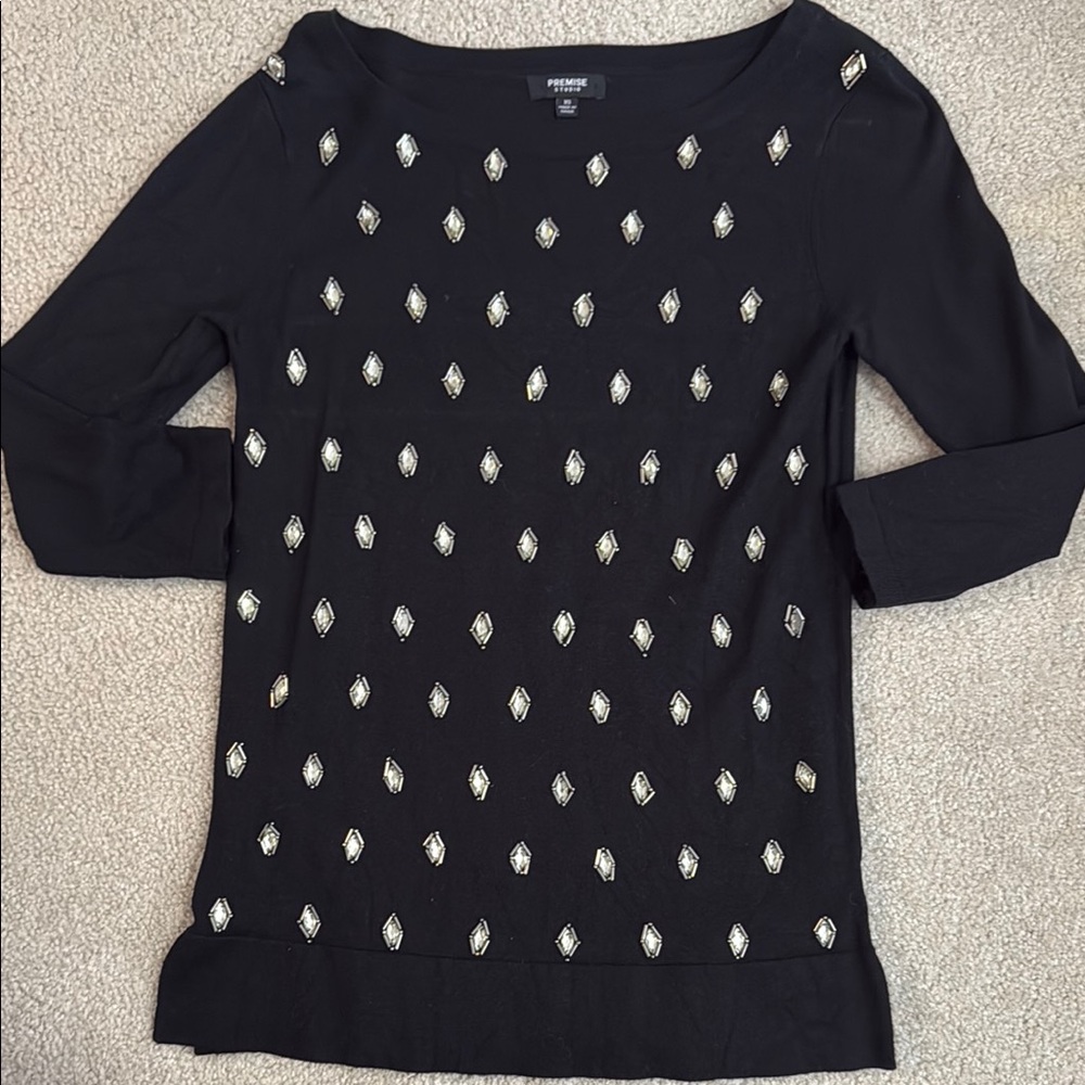 Premise Black Crew Neck Sweater with Long Sleeves